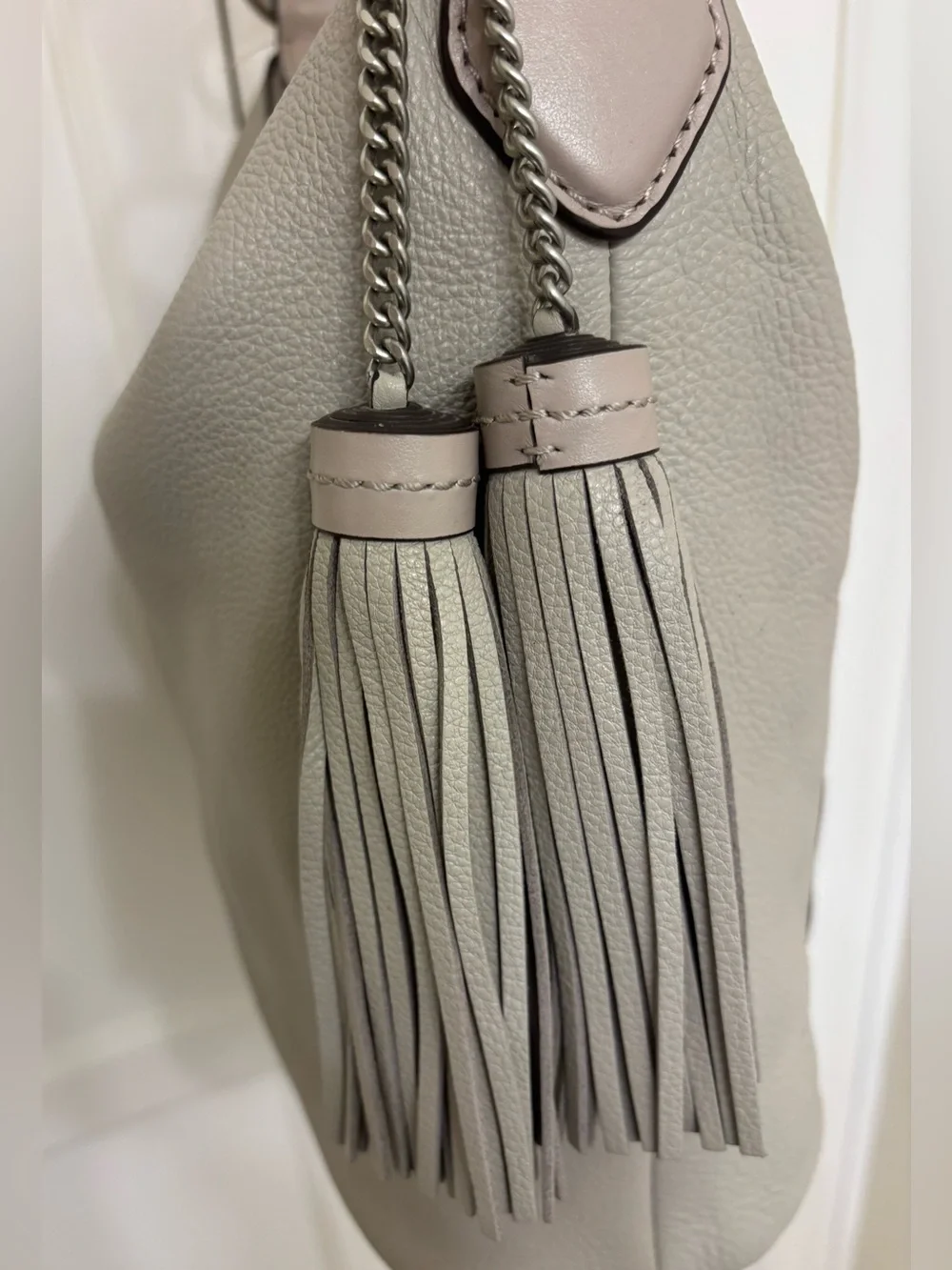 Michael Kors Elana gray and taupe slouchy bucket crossbody